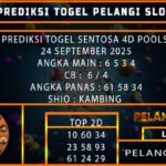 PREDIKSI TOGEL SENTOSA 4D POOLS 24 SEPTEMBER 2025