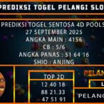 PREDIKSI TOGEL SENTOSA 4D POOLS 27 SEPTEMBER 2025